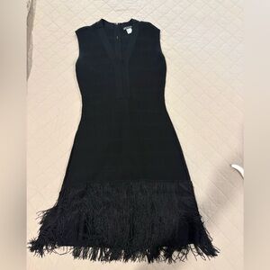 Venus Black Sleeveless Tassel-Hem Cocktail Dress